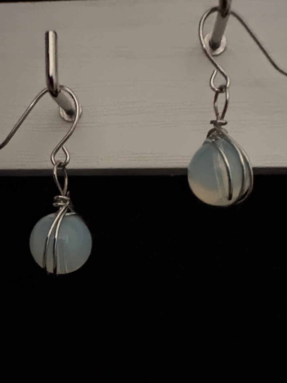 Silver Wire Wrapped Moonstone Drop Earrings